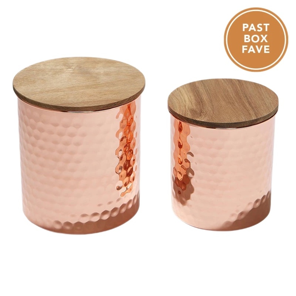 Copper Hammered Canister Set with Wooden Lids